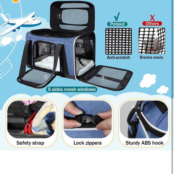 Top-Expandable Pet Carrier Alaska Airline Approved Soft-Sided Small Cats Dogs - Picture 5 of 8